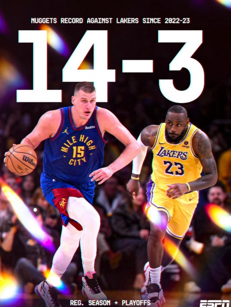 今日刀兵相見(jiàn)！自2022-23賽季以來(lái) 掘金對(duì)陣湖人合計(jì)取得14勝3負(fù)