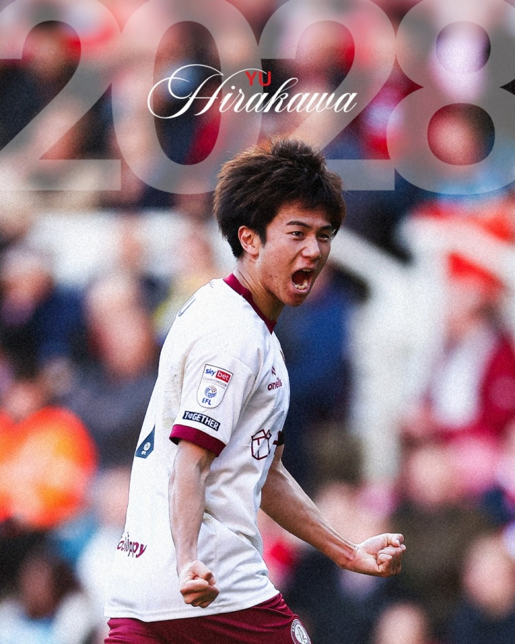 官方：英冠布里斯托爾城買斷24歲日本邊鋒平河悠，并簽約至2028年