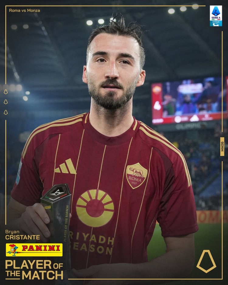 傳射建功！克里斯坦特當(dāng)選羅馬4-0蒙扎全場(chǎng)最佳球員