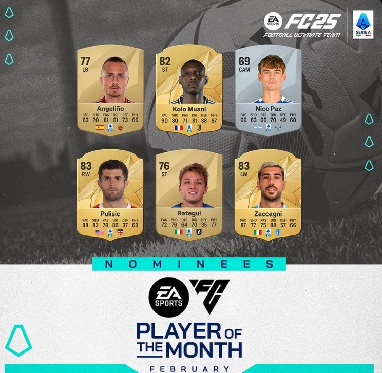 意甲官方2月最佳球員候選：普利西奇、穆阿尼、尼科-帕斯在列