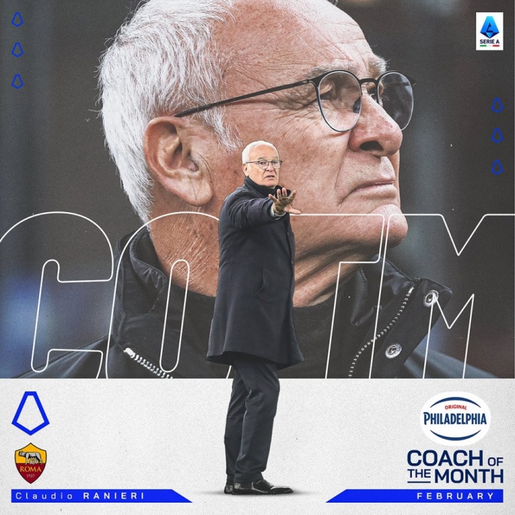 2月3勝1平&今年不??！官方：羅馬主帥拉涅利當選意甲2月最佳教練