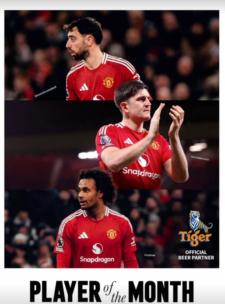 曼聯(lián)2月隊(duì)內(nèi)最佳球員候選：B費(fèi)、馬奎爾、齊爾克澤