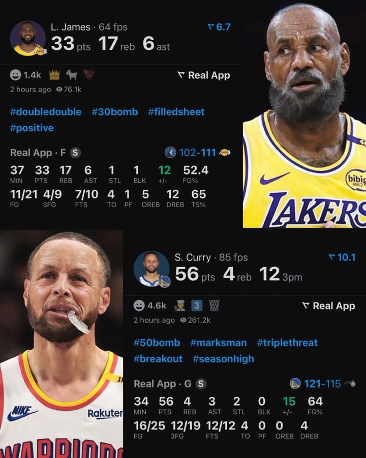 一個(gè)56分12記三分一個(gè)33+17+6！美媒曬詹庫(kù)老年P(guān)圖：今夕是何年？