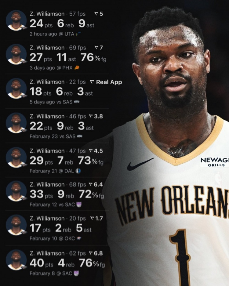 能上就很強(qiáng)！錫安近10場場均攬26.3分6.6板5.6助 命中率高達(dá)65.2%