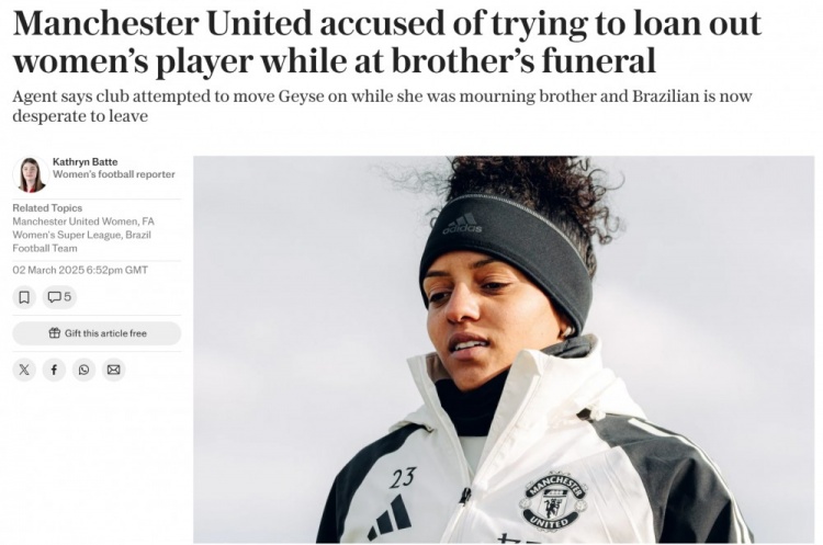 男女足都一團糟？電訊報：曼聯(lián)女足試圖在球員回家奔喪時將其外租