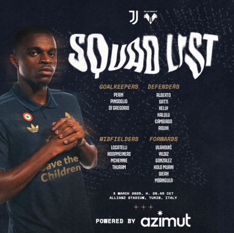 尤文圖斯對(duì)陣維羅納大名單：弗拉霍維奇領(lǐng)銜鋒線，中場(chǎng)僅4人