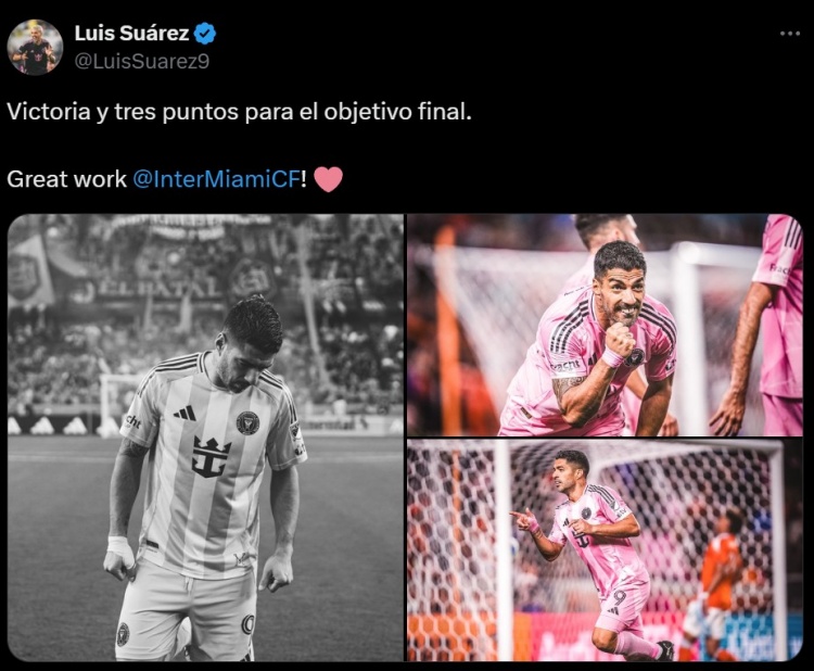 1射3傳造大勝！蘇亞雷斯社媒曬照慶祝勝利：全隊(duì)表現(xiàn)很棒！