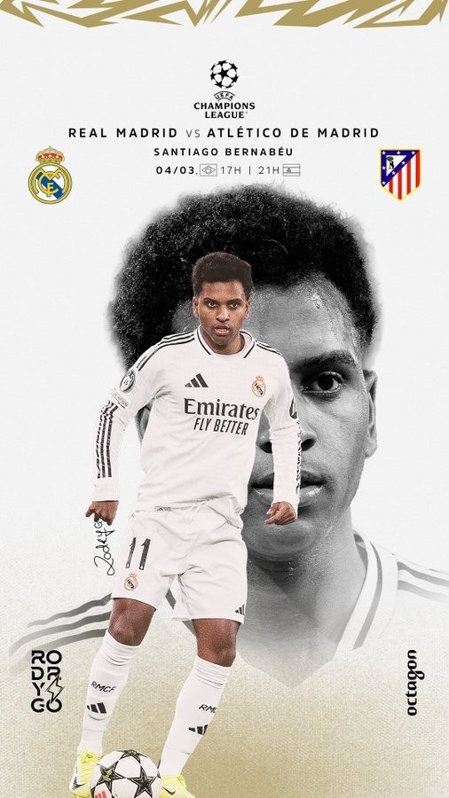 歐冠馬德里德比！羅德里戈曬個(gè)人海報(bào)：伯納烏見(jiàn)，HALA MADRID