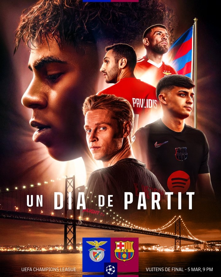 巴薩曬海報預(yù)熱與本菲卡比賽，亞馬爾、德容、佩德里出鏡