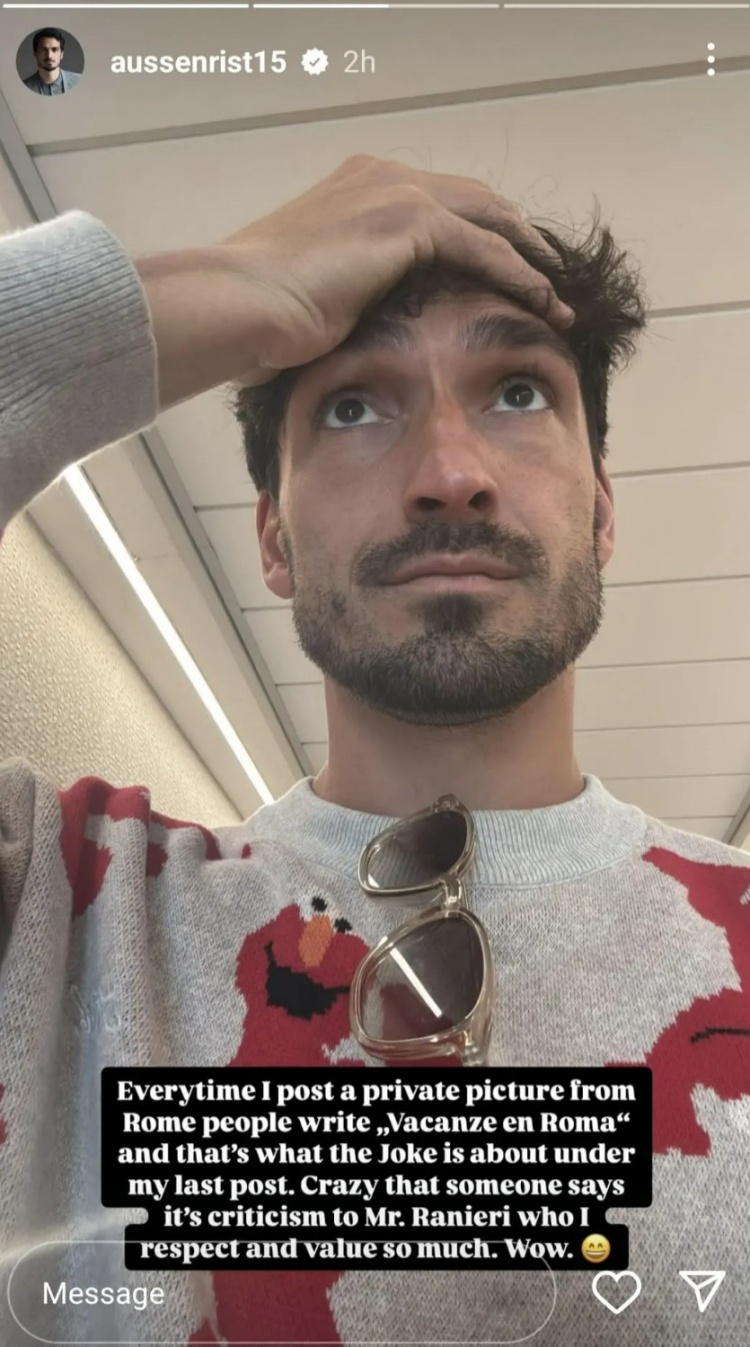 社媒被質(zhì)疑是暗諷拉涅利，胡梅爾斯回應(yīng)：太瘋狂了，我非常敬重他