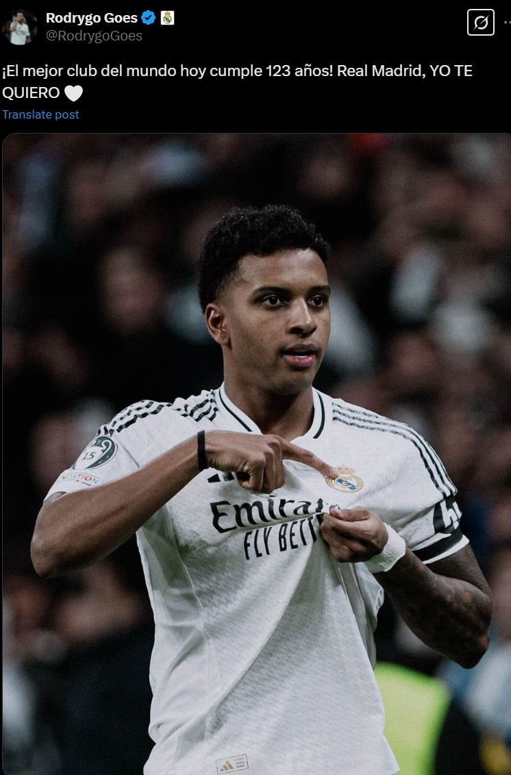 羅德里戈社媒曬手指隊徽照片：世界最佳球隊123歲了，我愛你皇馬