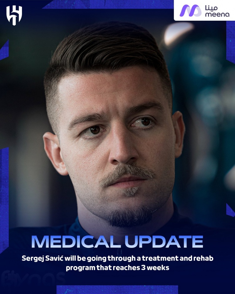 利雅得新月官方：米林科維奇腿筋拉傷，將傷缺三周時間