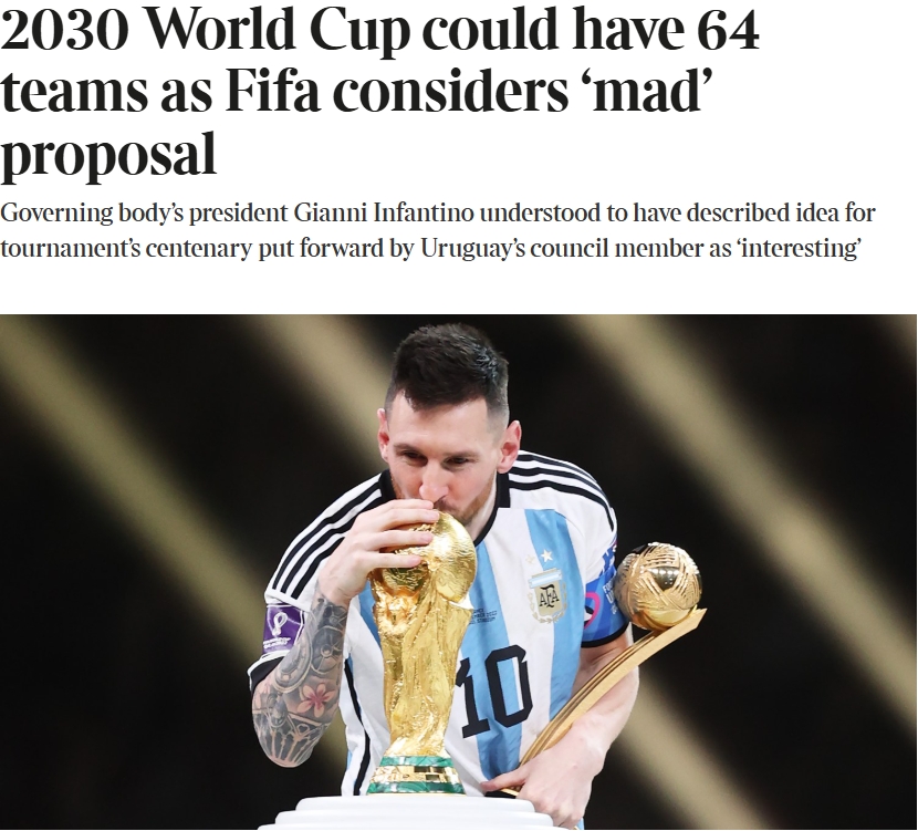 泰晤士：某官員稱2030世界杯擴(kuò)軍64隊(duì)想法完全瘋狂，望盡快否決