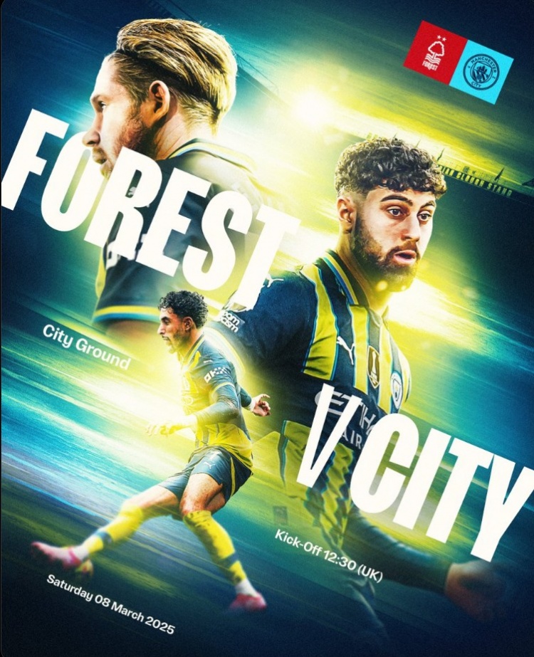 曼城官方發(fā)布對陣諾丁漢森林海報，德布勞內(nèi)、格瓦迪奧爾出鏡