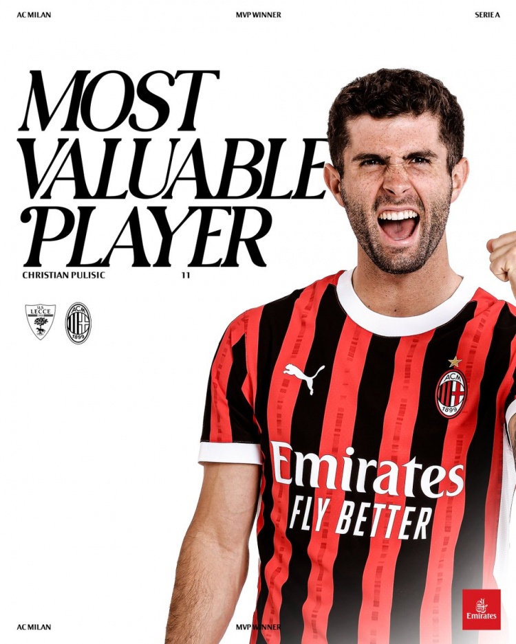 梅開二度助球隊逆轉(zhuǎn)，普利西奇當選與萊切一役米蘭隊內(nèi)最佳球員