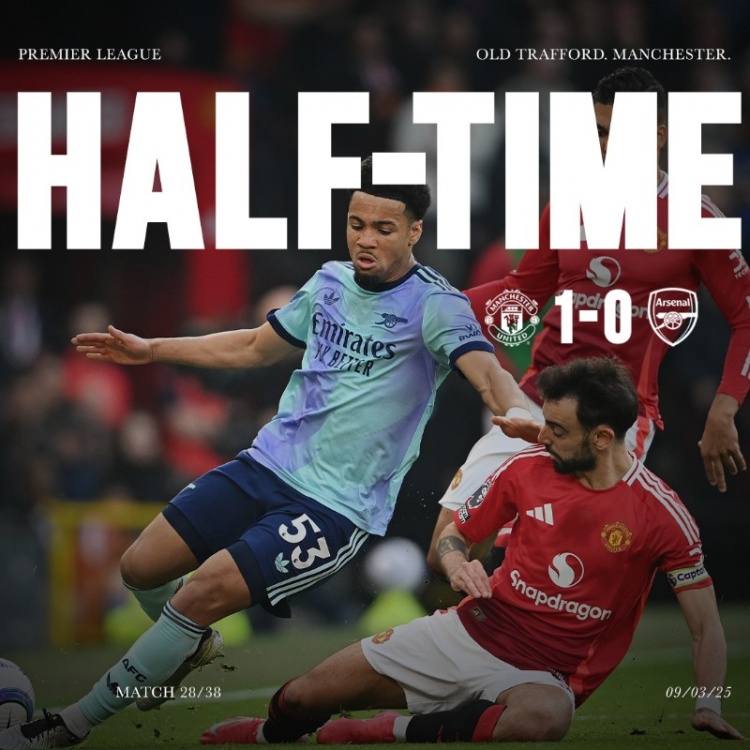 慢熱！曼聯(lián)比分領(lǐng)先進入英超中場休息，是他們自12月1日以來首次