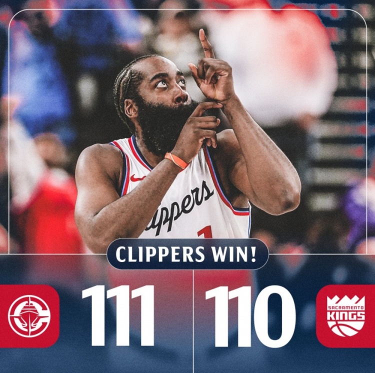 準(zhǔn)三雙+兩個關(guān)鍵拋投！快船官方贏球海報封面給到了哈登