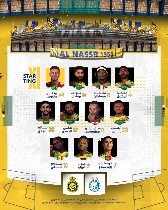 利雅得勝利vs德黑蘭獨(dú)立首發(fā)：C羅領(lǐng)銜，杜蘭、馬內(nèi)先發(fā)