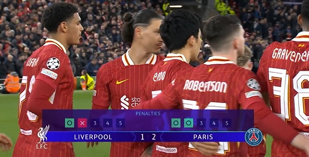 努涅斯失點之后一直到杜埃制勝點球，鏡頭多達(dá)5次給到努涅斯特寫