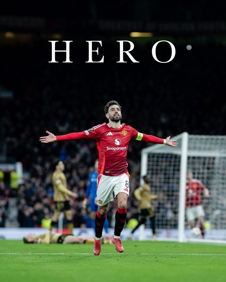 帽子戲法！曼聯(lián)官推曬B費海報“英雄”，并配文：無需多言