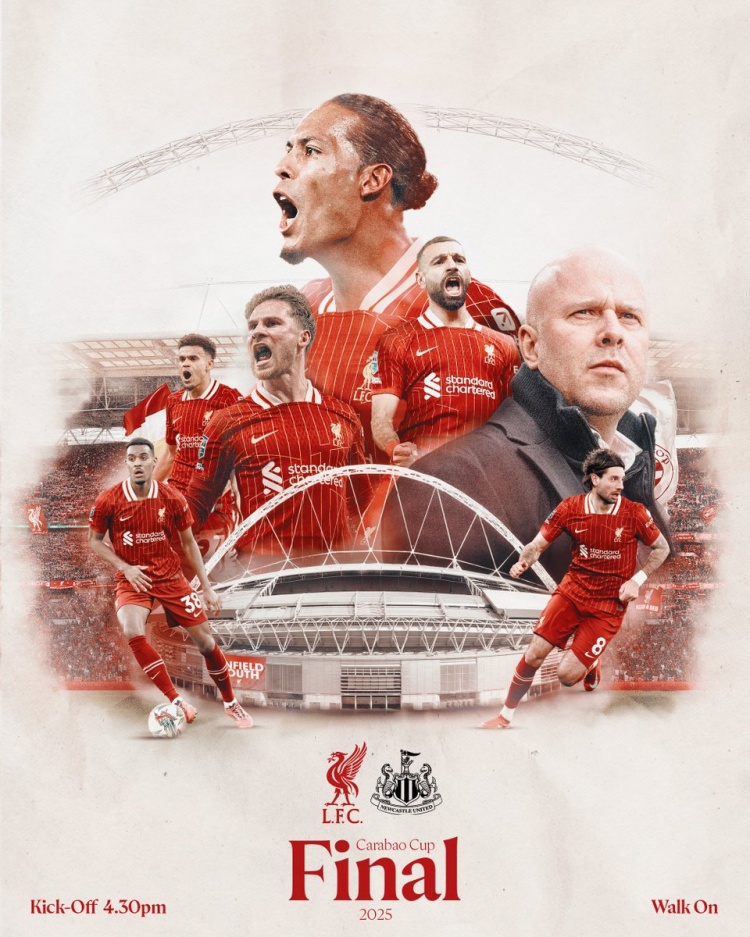 利物浦聯(lián)賽杯決賽海報：斯洛特、薩拉赫、范迪克等人出鏡