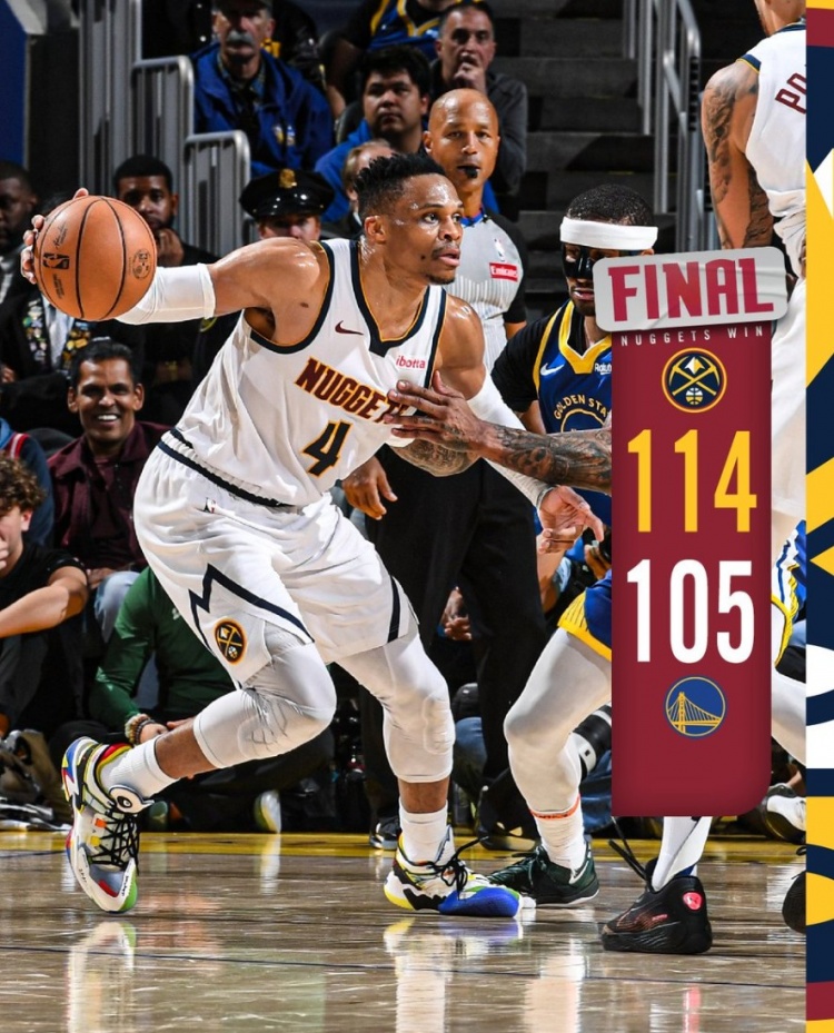 三雙拿捏勇士！掘金官方曬贏球海報(bào) 威少榮登封面