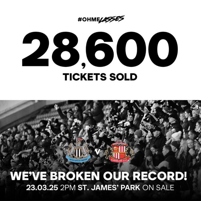 這可是女足次級別！紐卡女足vs桑德蘭售出28600張票，創(chuàng)隊史紀錄