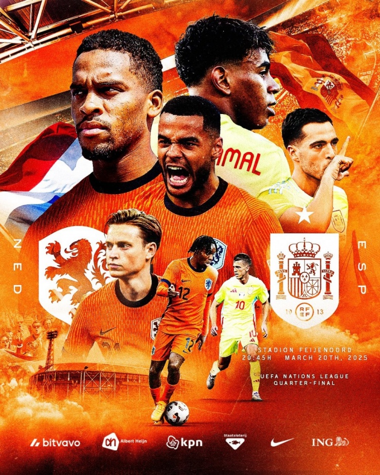 荷蘭隊(duì)發(fā)布對(duì)陣西班牙海報(bào)：加克波、德容、弗林蓬、亞馬爾出鏡