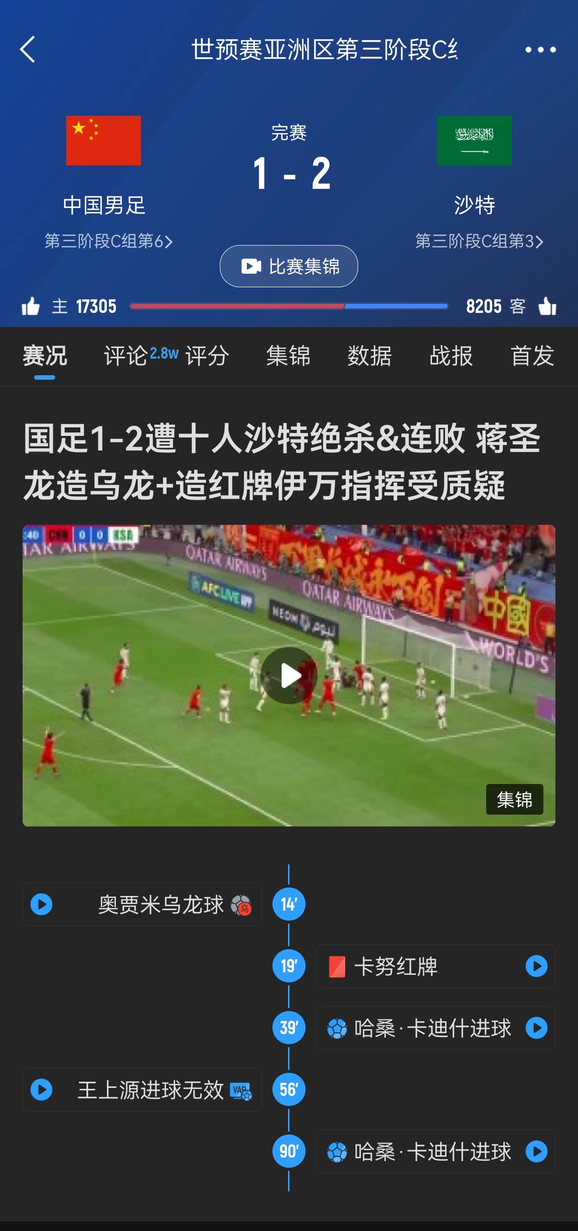 今天什么劇本？首戰(zhàn)沙特也是半場紅牌+蔣光太傷退，最后國足被翻