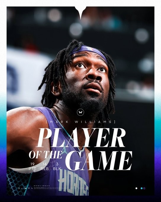 19分14板4助3帽！黃蜂官方賽后將馬威評(píng)為本場(chǎng)最佳球員