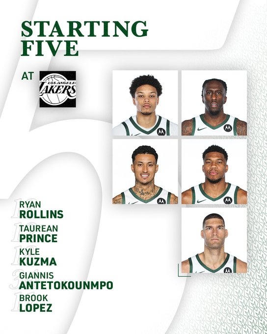 客場挑戰(zhàn)湖人！雄鹿今日首發(fā)：字母哥領(lǐng)銜 表哥缺陣 庫茲馬戰(zhàn)舊主