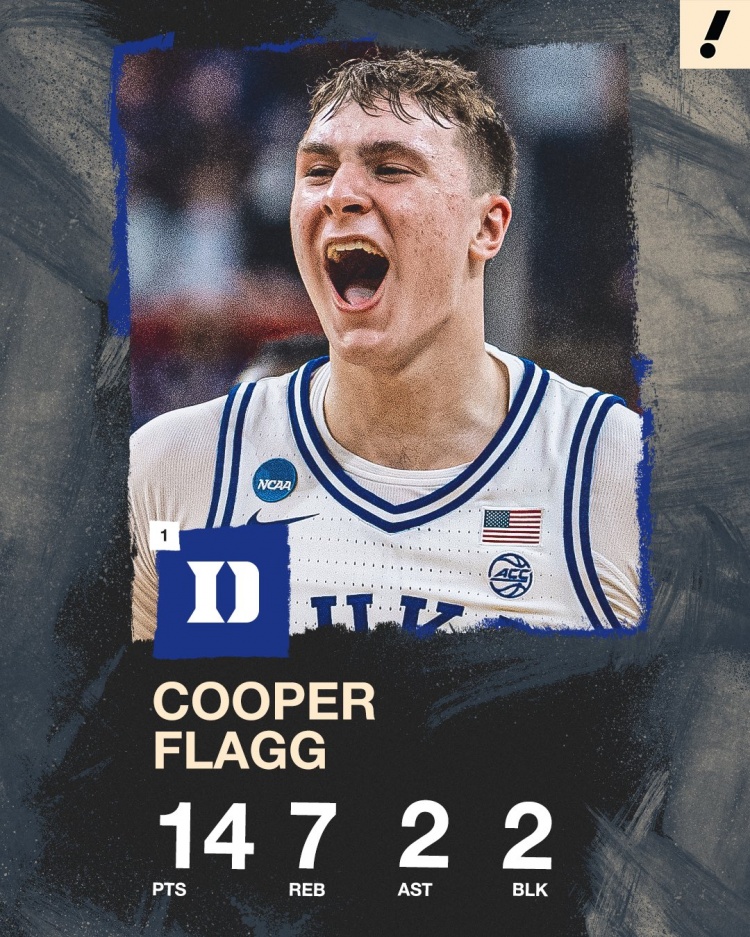 弗拉格瘋三首秀12中6輕取14分7板4助2帽 幫助杜克大勝圣瑪麗山！