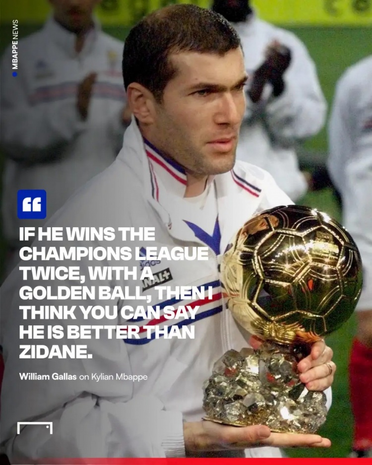 加拉：姆巴佩數(shù)據(jù)是超越了齊達(dá)內(nèi)，但他距離齊祖還差2歐冠+1金球