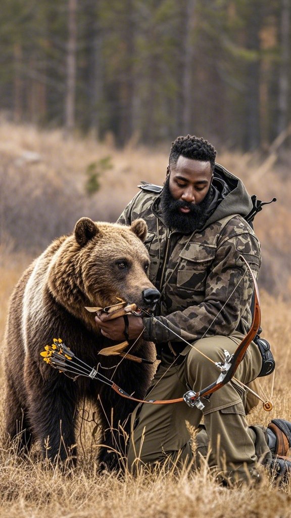 【AI繪圖】寵物！哈登化身獵熊客輕松擒拿棕熊~