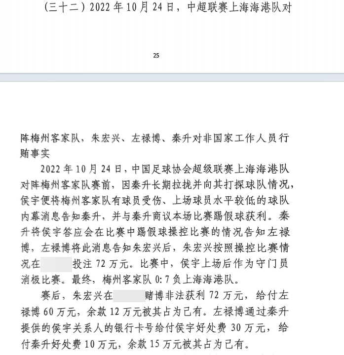 網(wǎng)傳判決書(shū)：梅州0-7海港，梅州守門(mén)員侯宇收30萬(wàn)好處費(fèi)消極比賽