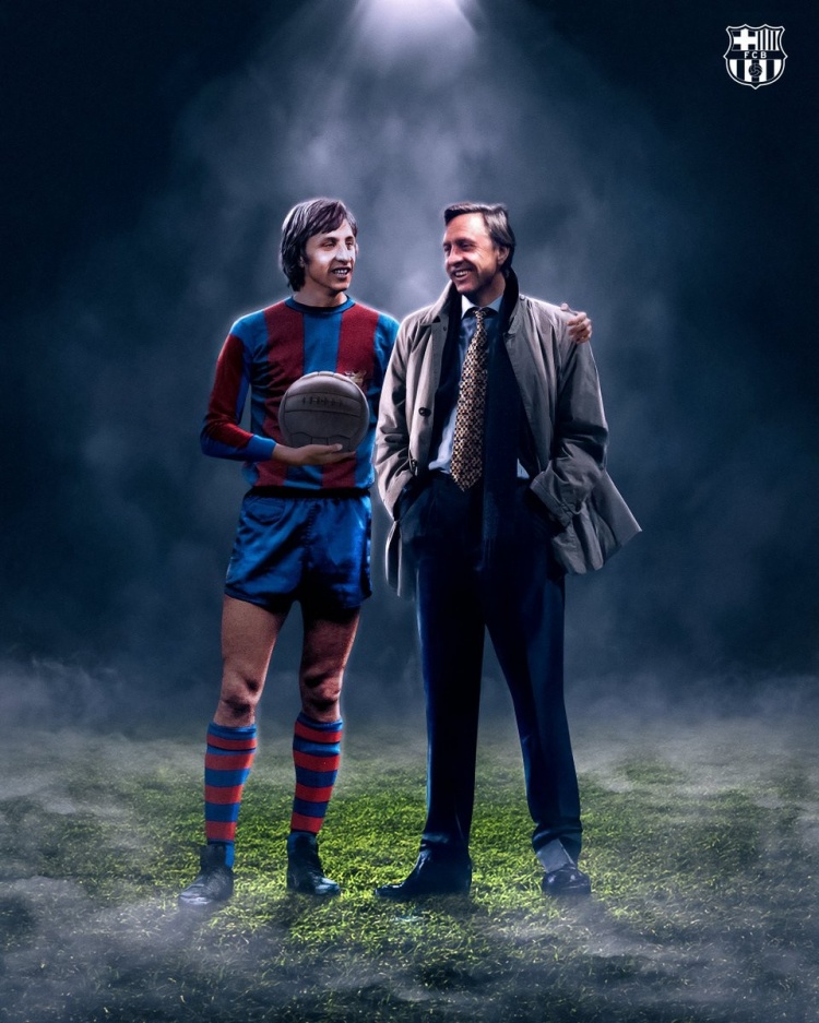 克魯伊夫逝世9周年！巴薩官方海報悼念：感謝你教會我們熱愛足球