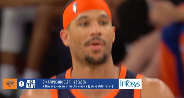 哈特獲本賽季個(gè)人第9次三雙 超越弗雷澤&創(chuàng)尼克斯隊(duì)史新紀(jì)錄