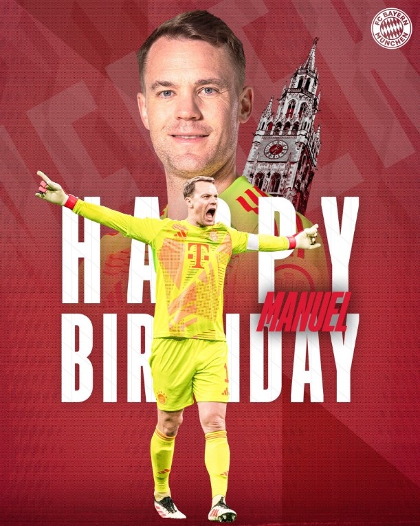 德國(guó)隊(duì)和拜仁為39歲諾伊爾慶生，他拿到過(guò)2次歐冠和1次世界杯