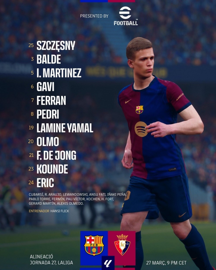 記者談巴薩首發(fā)：需要觀察一下費蘭&奧爾莫誰擔(dān)任9號 萊萬將輪休