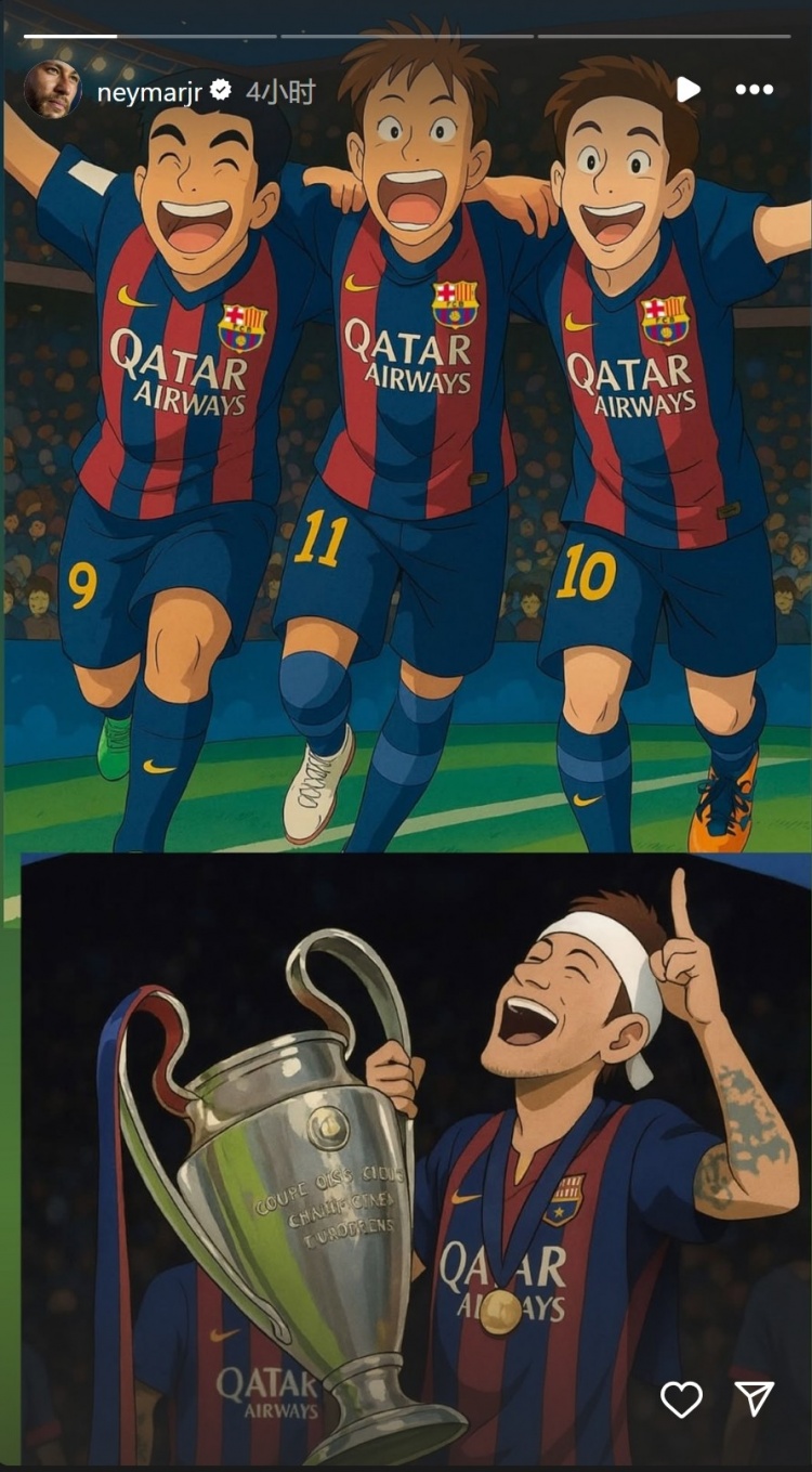 永恒的回憶！內(nèi)馬爾社媒曬巴薩時(shí)期MSN漫畫圖片