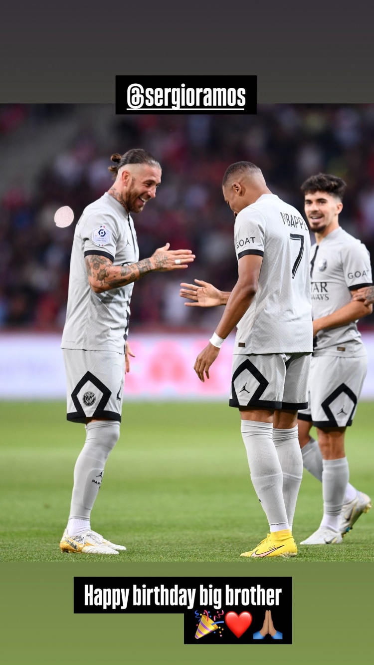 姆巴佩社媒曬與拉莫斯合照：生日快樂，大哥
