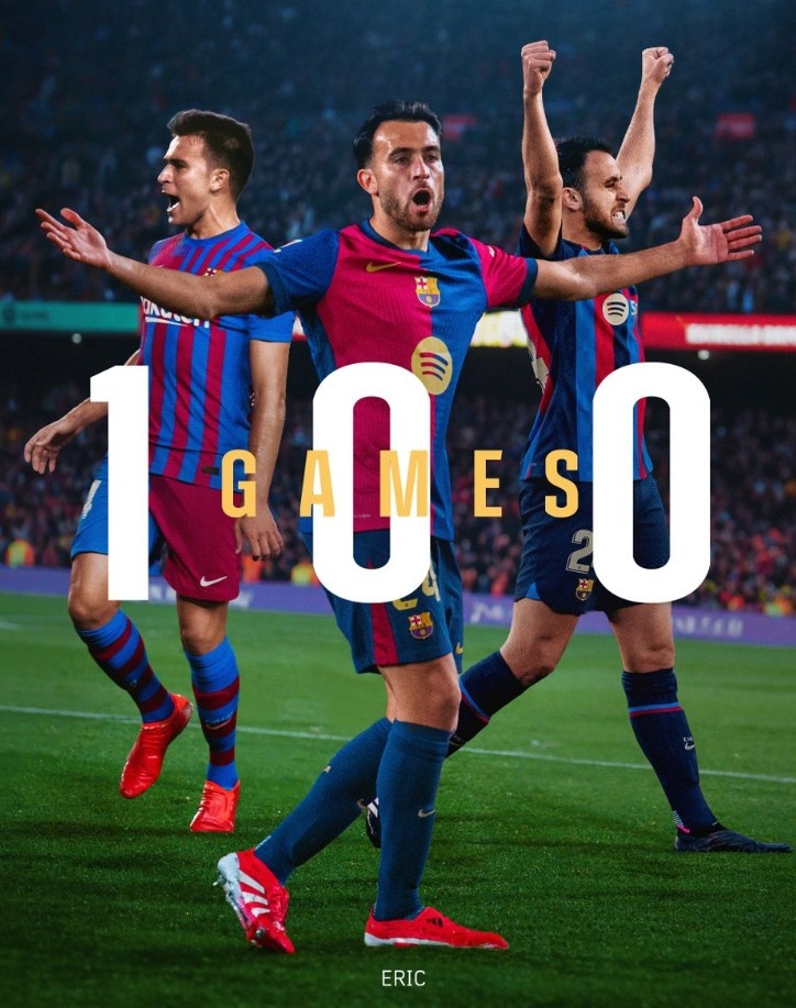 埃里克-加西亞達成代表巴薩100次出場里程碑，貢獻4球3助攻