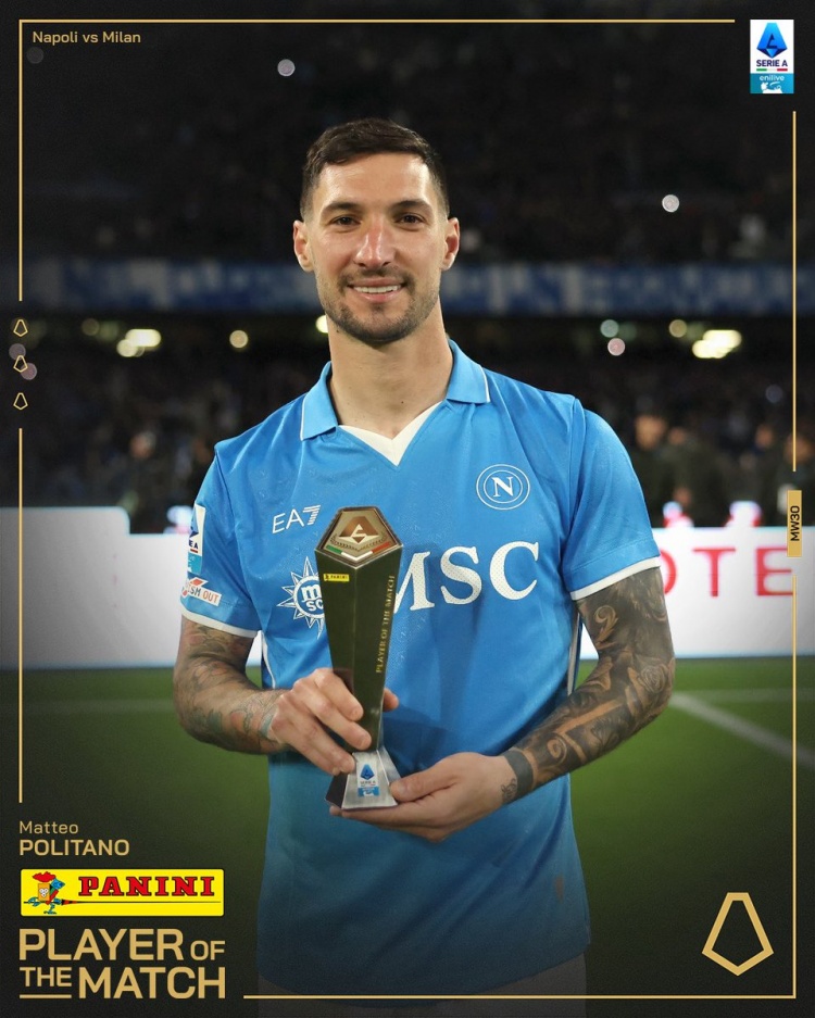 閃擊米蘭！官方：波利塔諾當(dāng)選那不勒斯2-1米蘭全場最佳球員